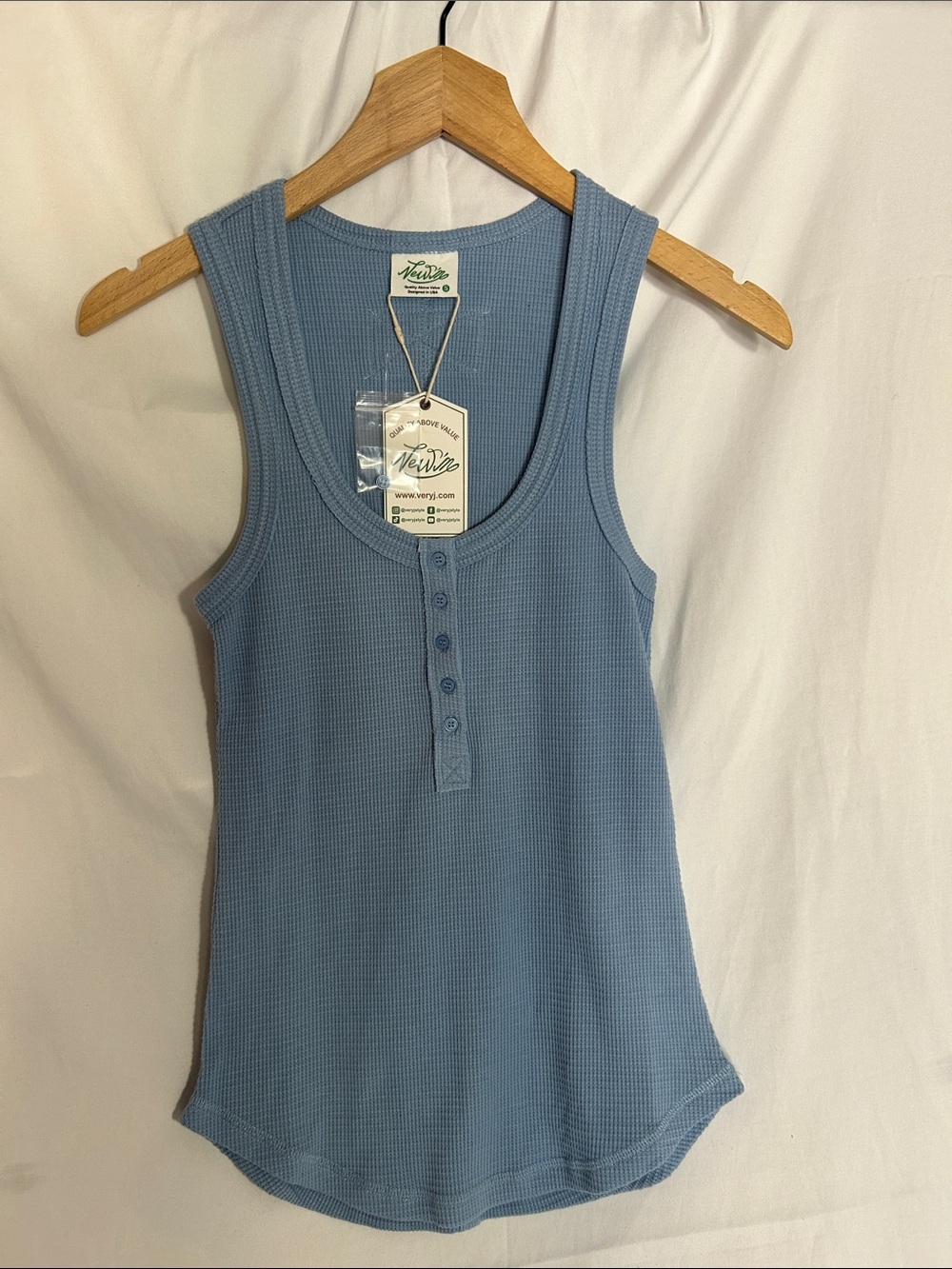 New Mix Light Blue Ribbed Henley Tank Top - Women's